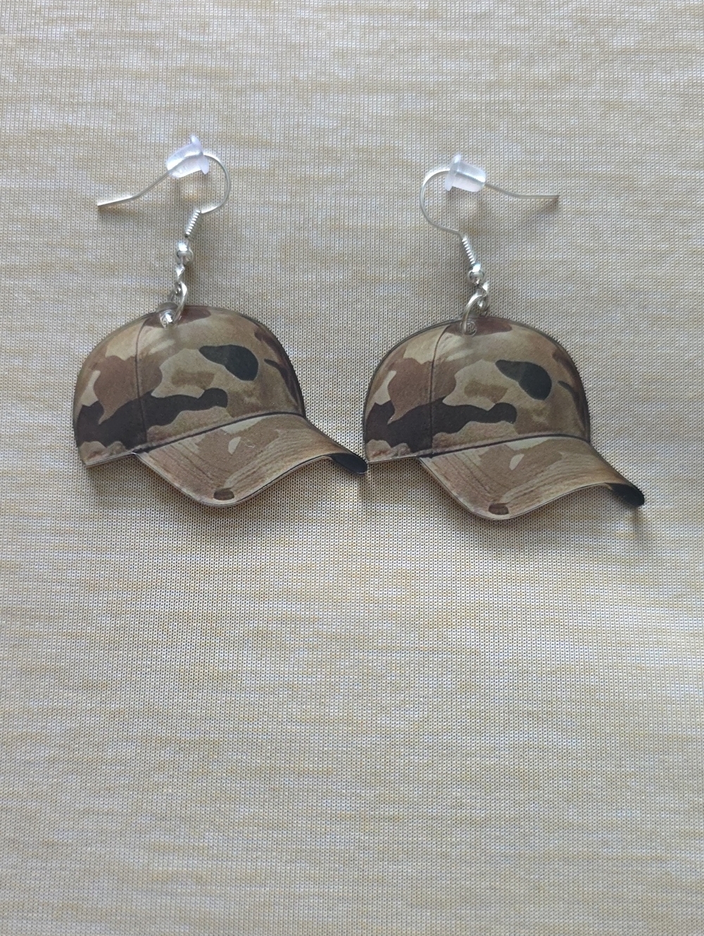 Camouflage Baseball Cap Earrings - Tan Camo